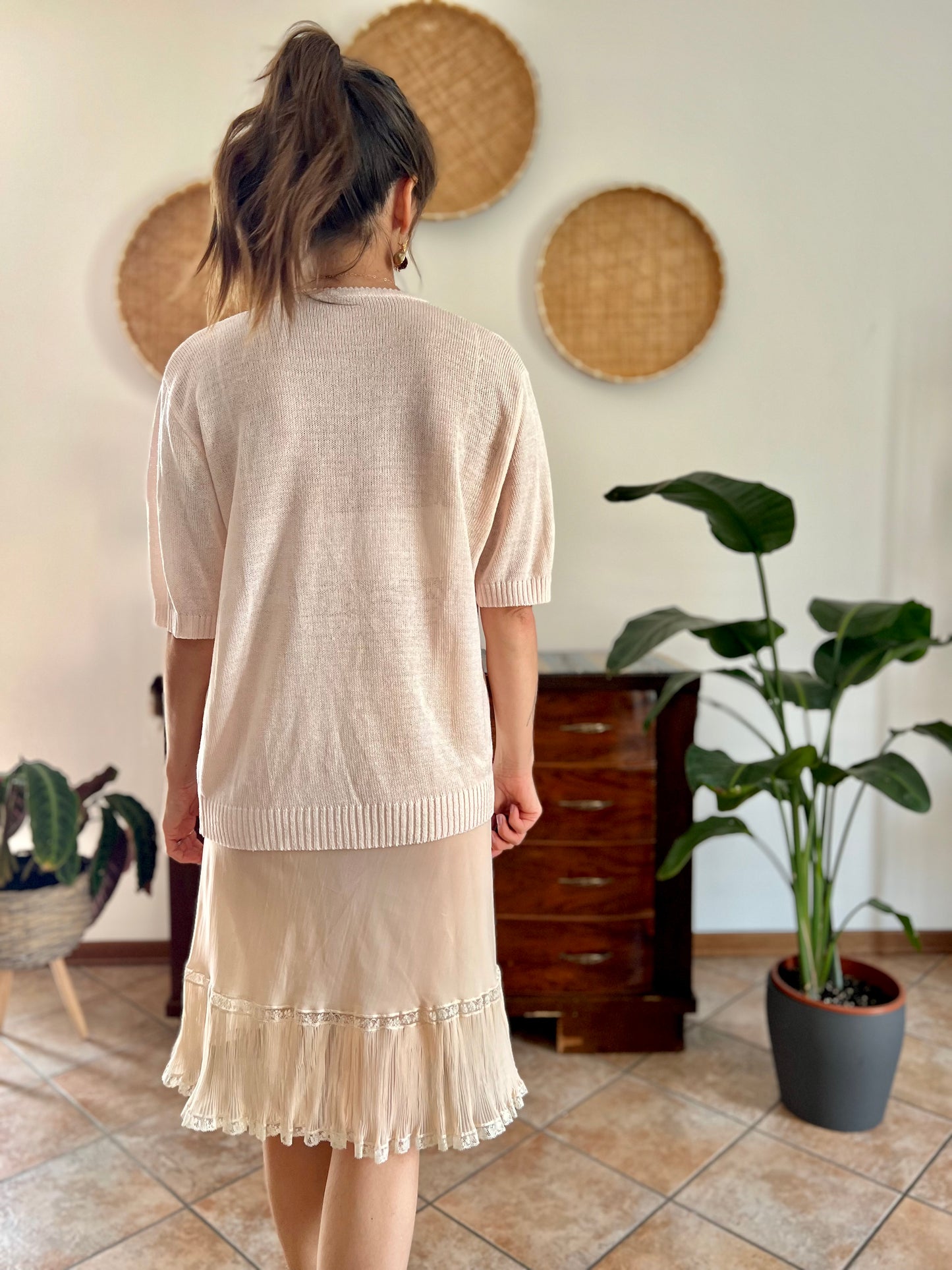 1980's vintage light peach knit top