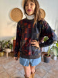1990's vintage charcoal grey and multicolor houndstooth knit wool pullover