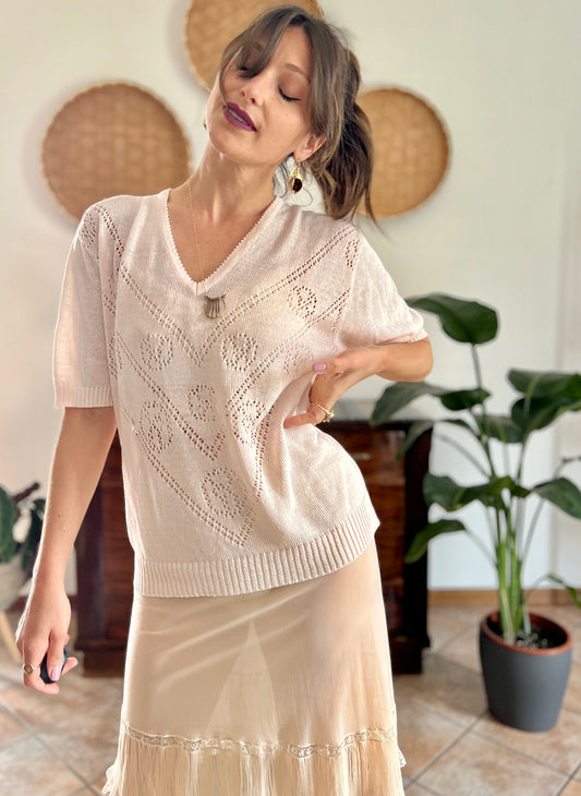 1980's vintage light peach knit top