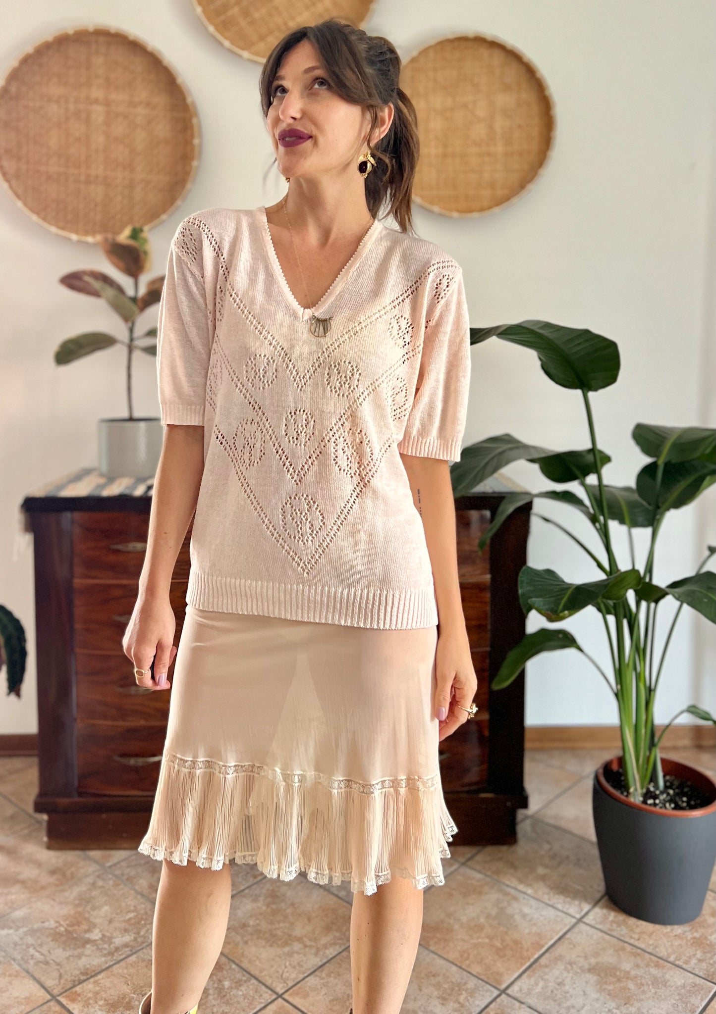 1980's vintage light peach knit top