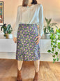 1970's vintage purple and green floral print bell midi skirt