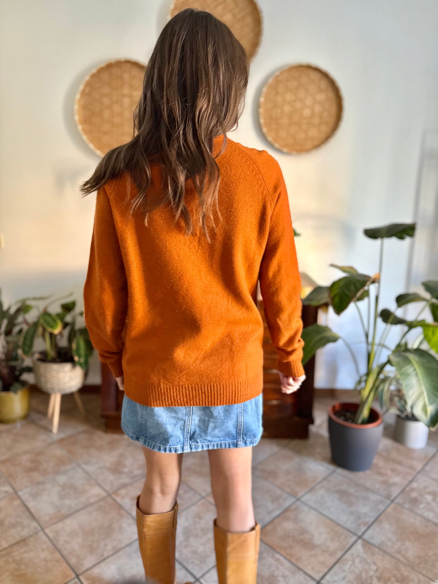 1990's vintage beige and dark orange wool half zip mock neck pullover