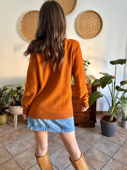 1990's vintage beige and dark orange wool half zip mock neck pullover