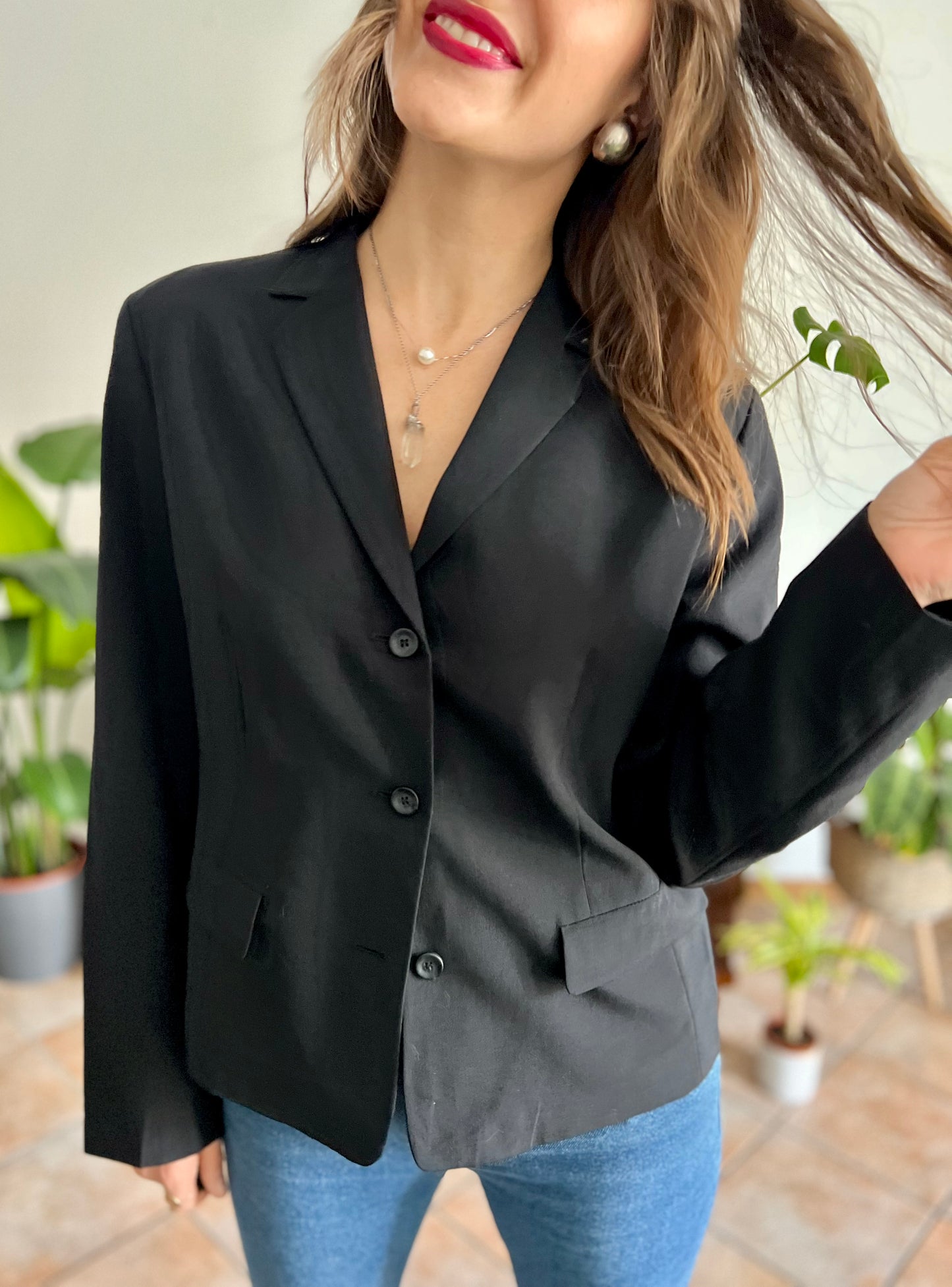 1990's vintage black wool blend tailored blazer