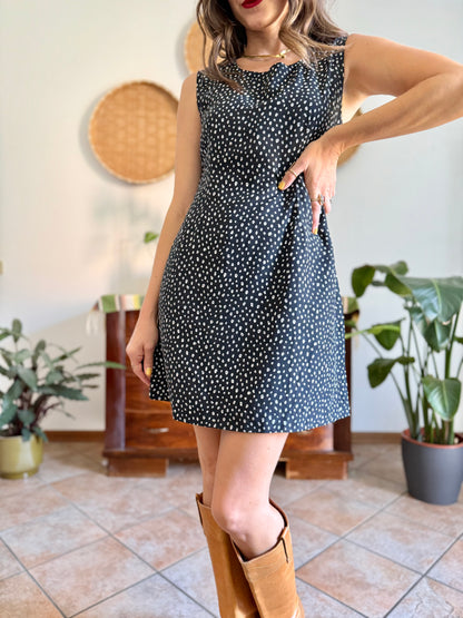 1990's vintage black, grey and white abstract polka dot mini dress