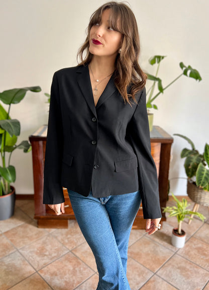 1990's vintage black wool blend tailored blazer