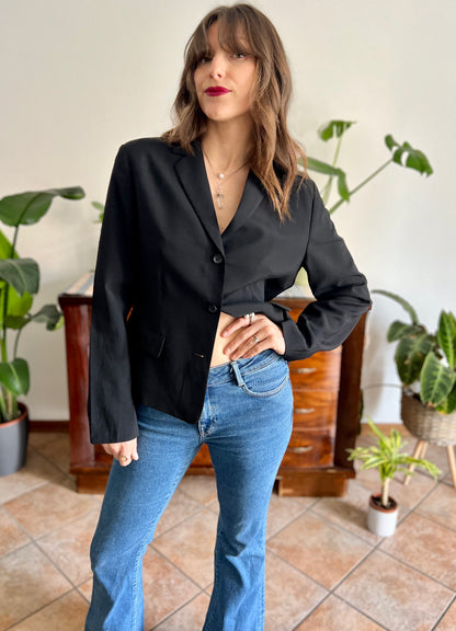 1990's vintage black wool blend tailored blazer