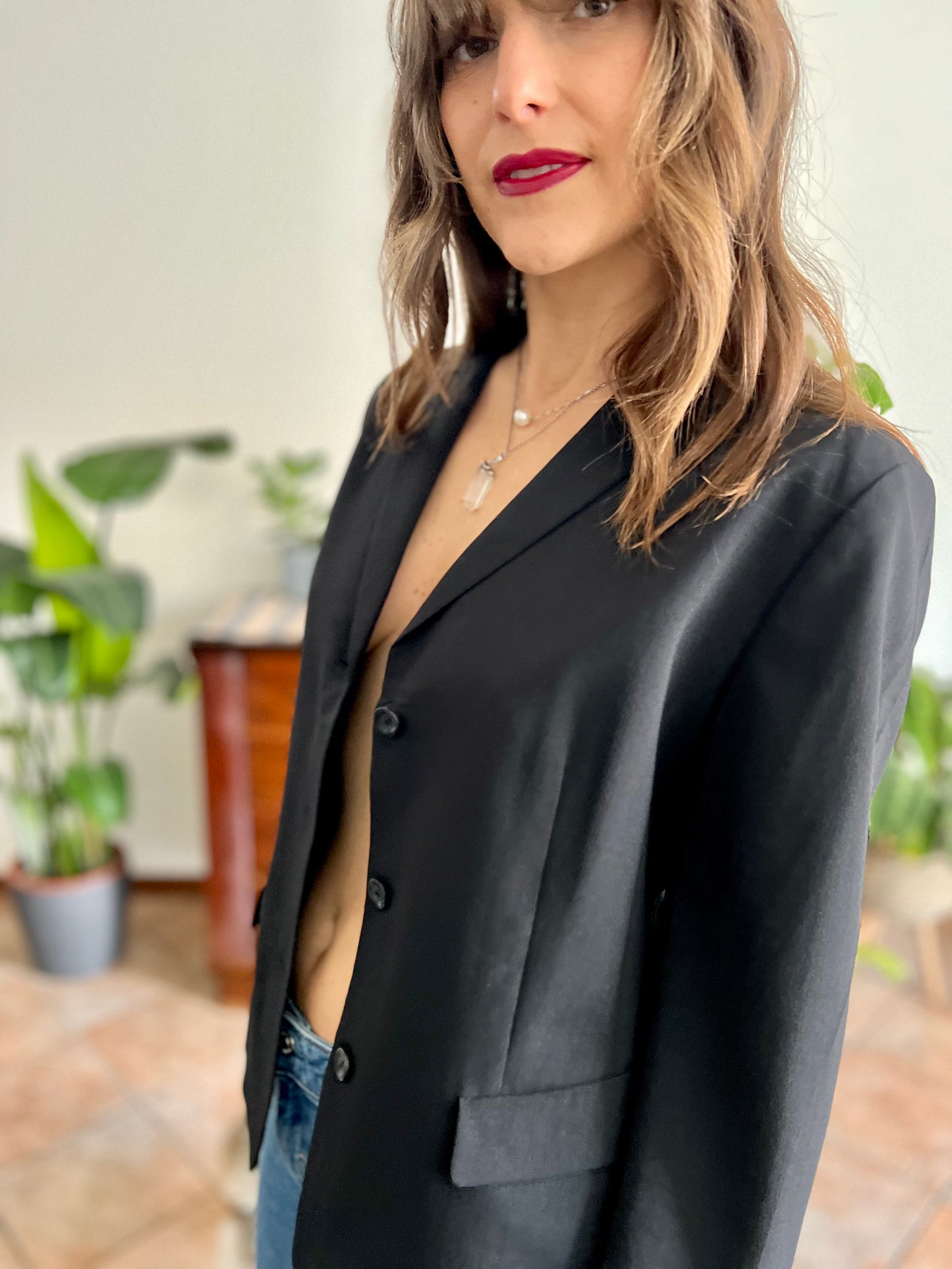 1990's vintage black wool blend tailored blazer