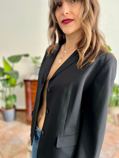1990's vintage black wool blend tailored blazer
