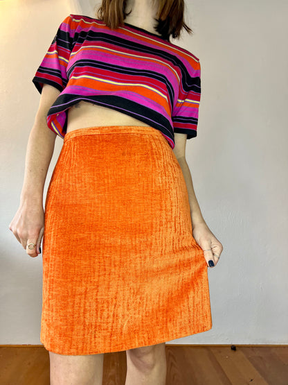 1970's vintage orange chenille mini skirt