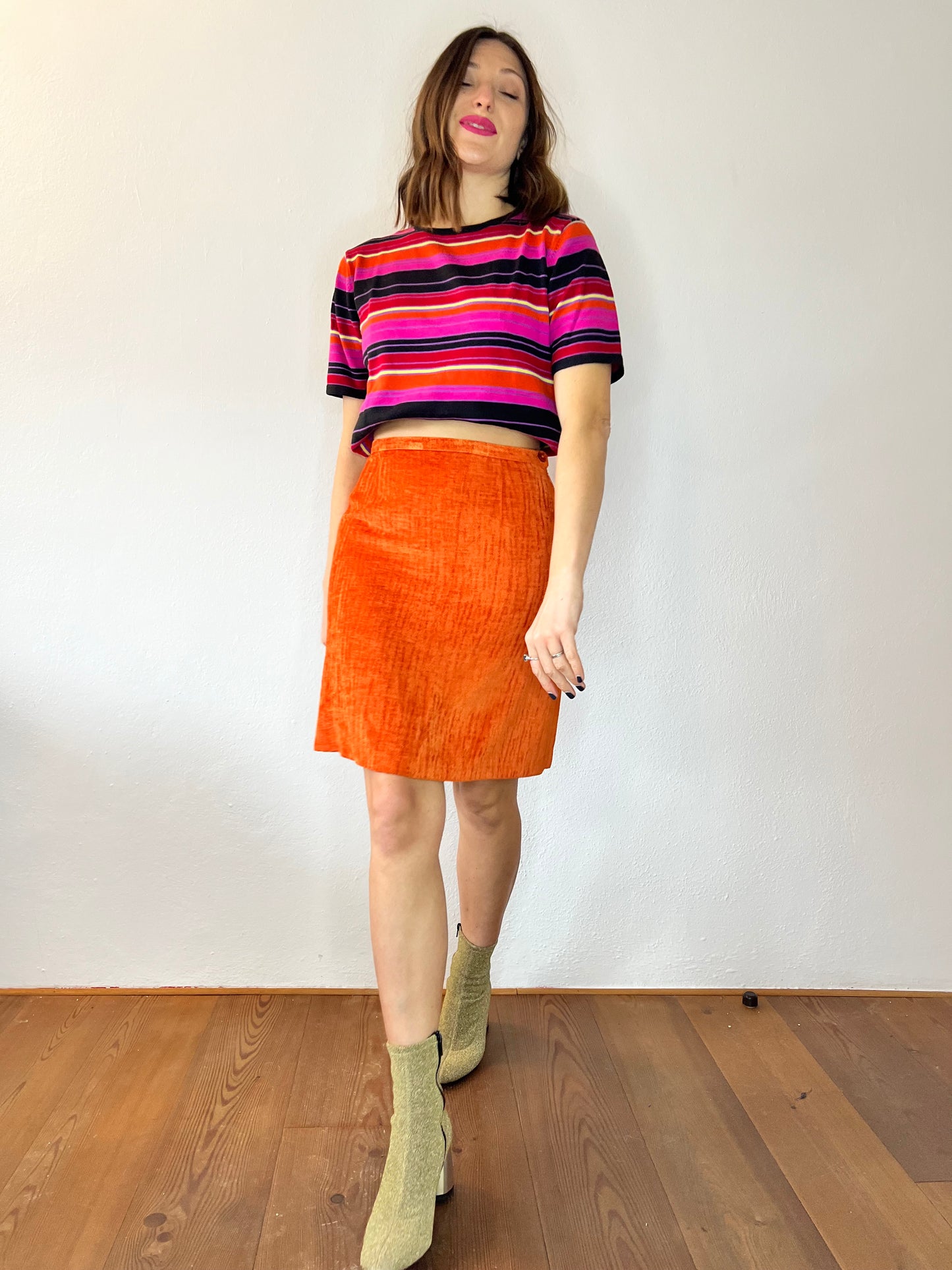 1970's vintage orange chenille mini skirt