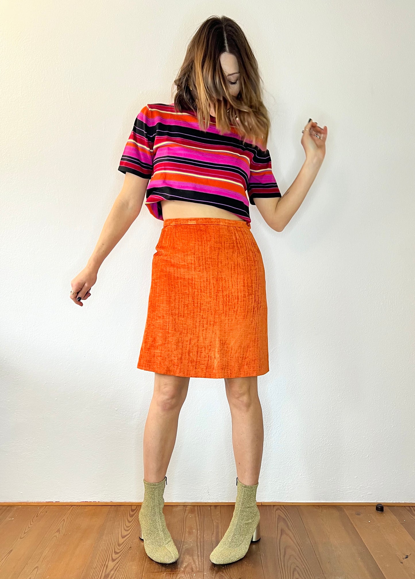 1970's vintage orange chenille mini skirt