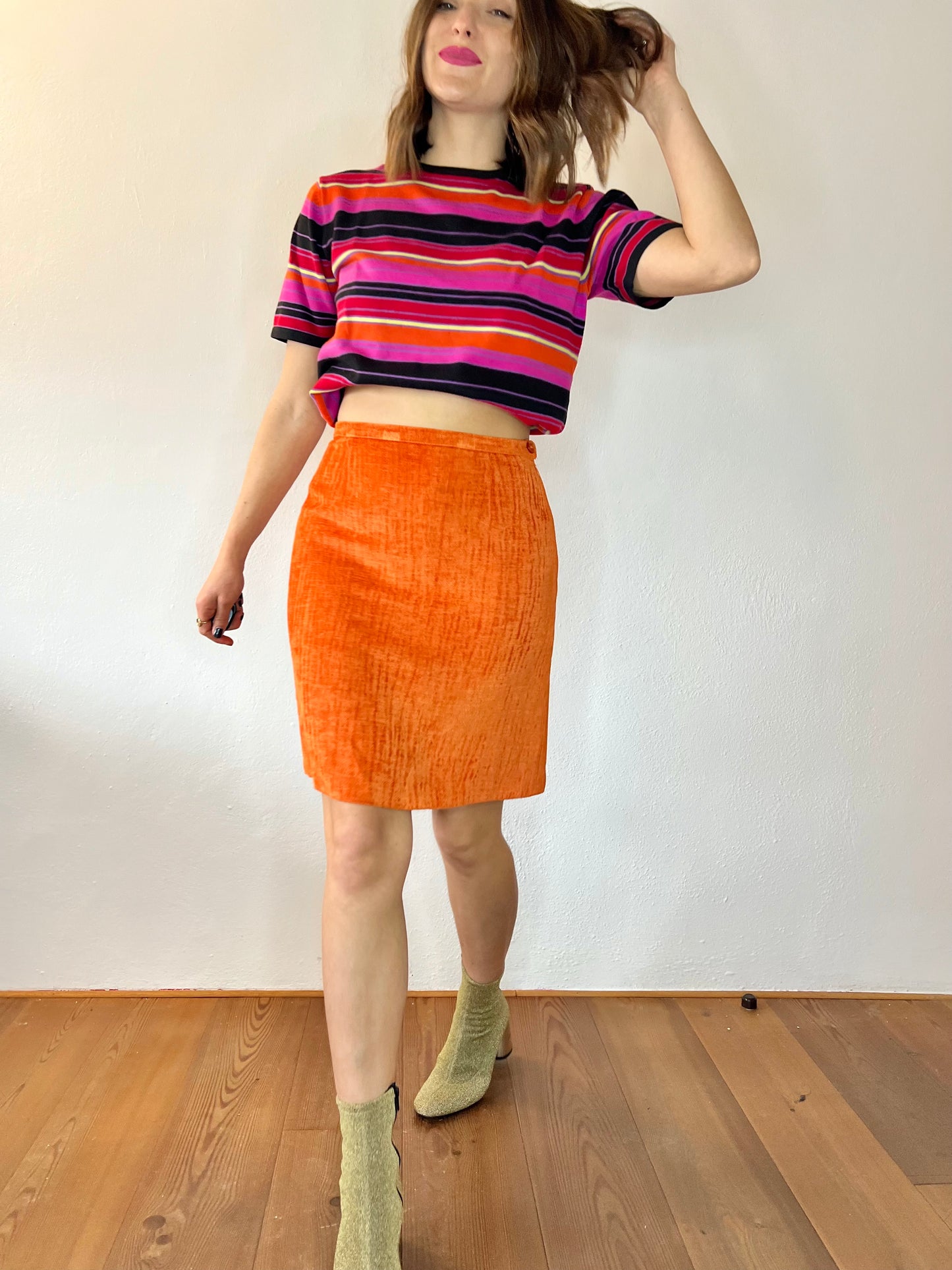 1970's vintage orange chenille mini skirt