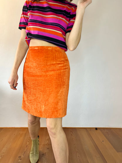 1970's vintage orange chenille mini skirt