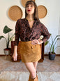 1970's vintage clack and chocolate brown abstract print silk blouse