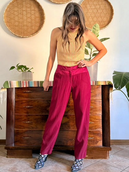 Burgundy Salvatore Ferragamo tailored trousers with satin detailing