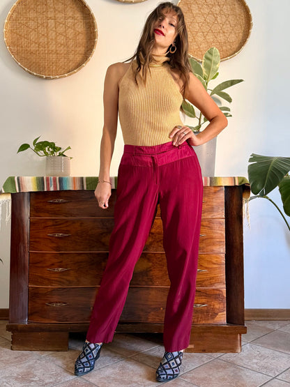 Burgundy Salvatore Ferragamo tailored trousers with satin detailing