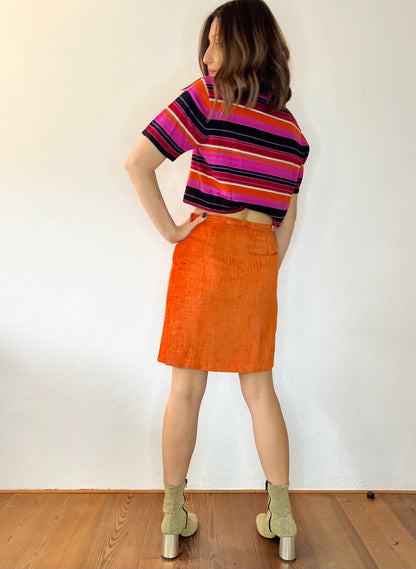 1970's vintage orange chenille mini skirt