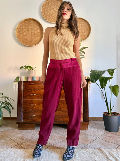 Burgundy Salvatore Ferragamo tailored trousers with satin detailing