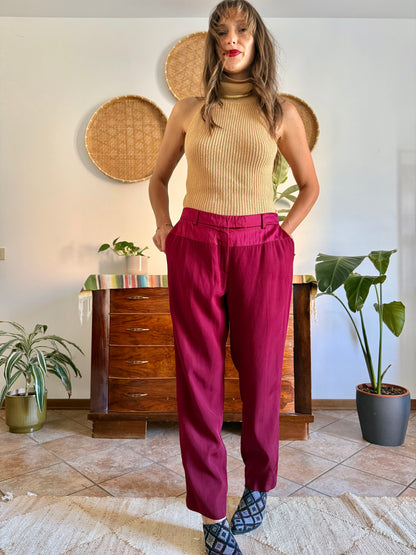 Burgundy Salvatore Ferragamo tailored trousers with satin detailing