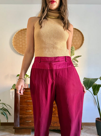 Burgundy Salvatore Ferragamo tailored trousers with satin detailing