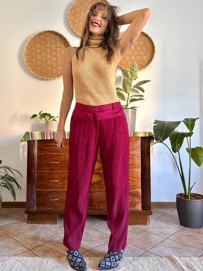 Burgundy Salvatore Ferragamo tailored trousers with satin detailing
