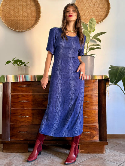 1990's vintage multi tonal blue animal print maxi dress