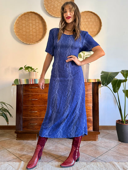 1990's vintage multi tonal blue animal print maxi dress