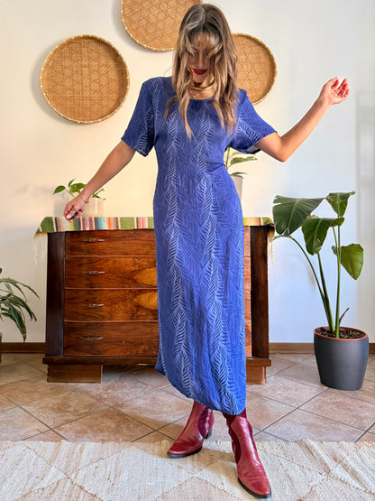 1990's vintage multi tonal blue animal print maxi dress