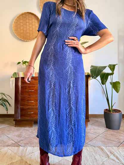 1990's vintage multi tonal blue animal print maxi dress