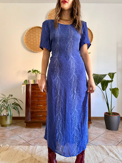 1990's vintage multi tonal blue animal print maxi dress
