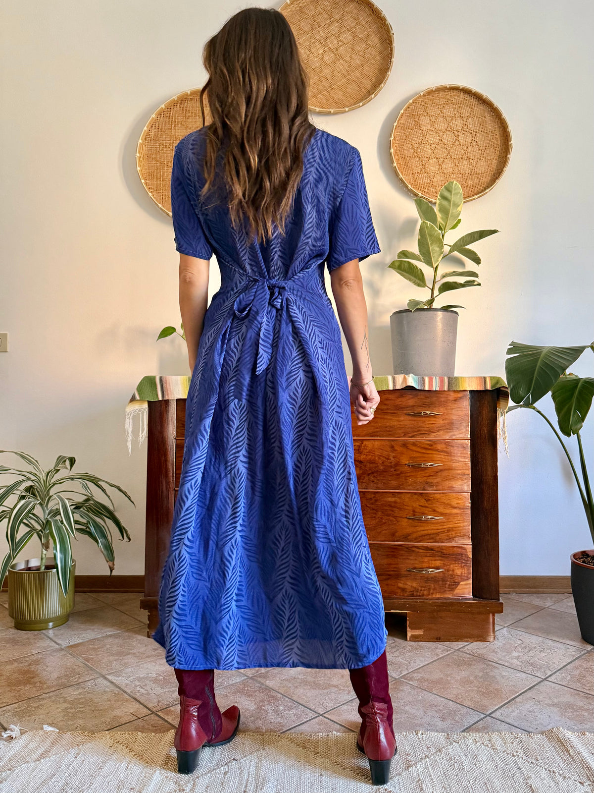 1990's vintage multi tonal blue animal print maxi dress