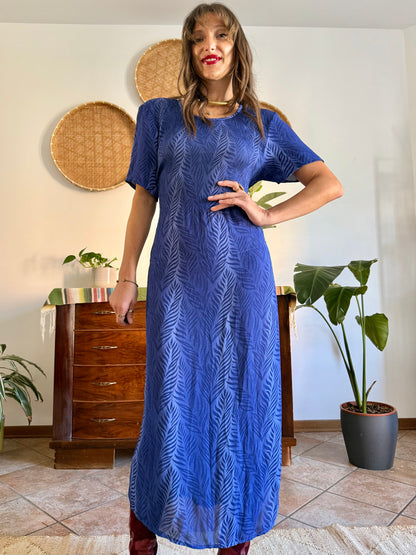 1990's vintage multi tonal blue animal print maxi dress