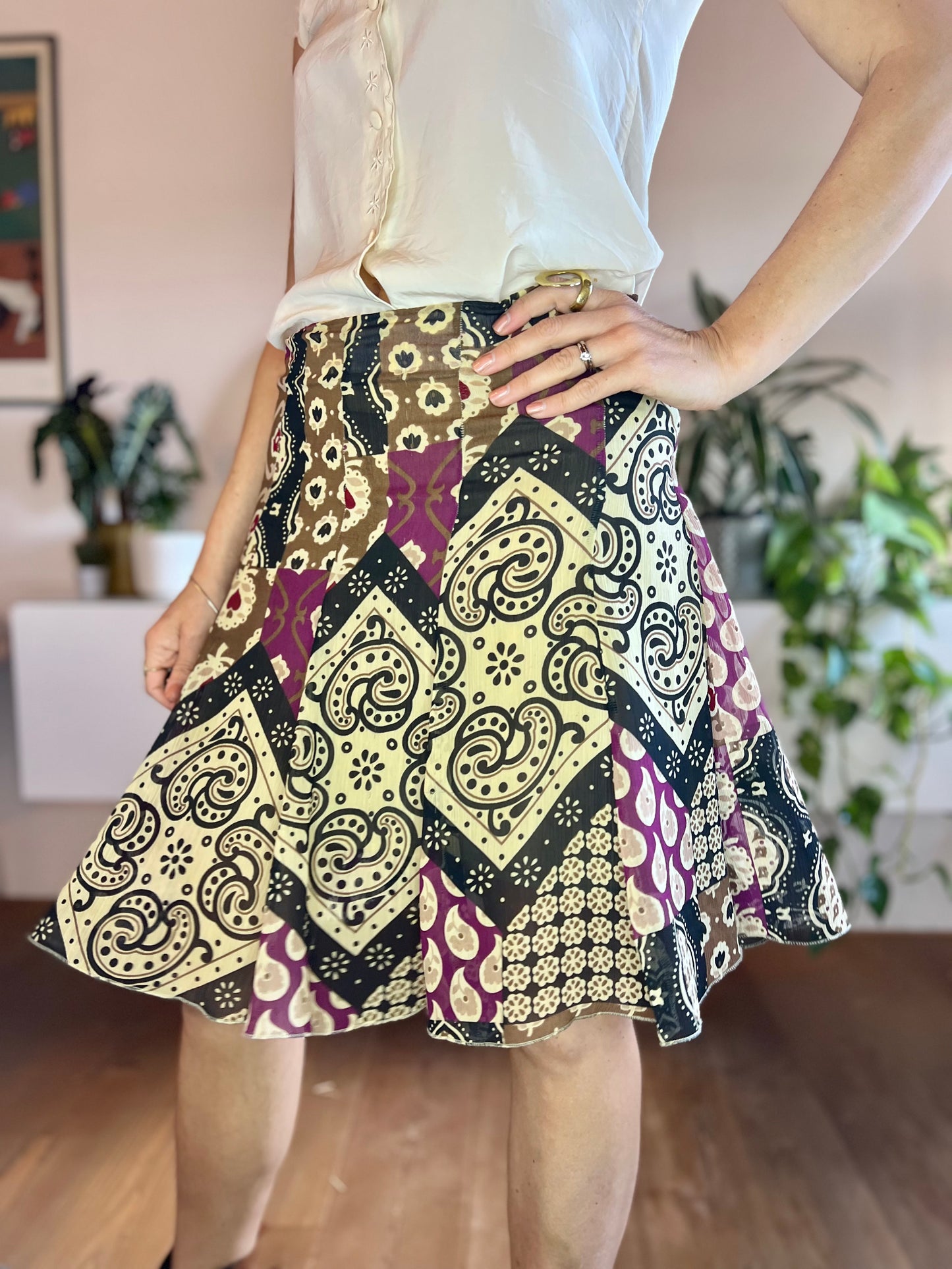 Y2K vintage purple and tan floral skirt