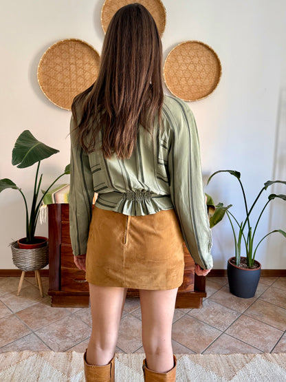 1970's vintage multi tonal vertical stripe green blouse