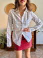 1990's vintage white shirt with red and blue plaid print