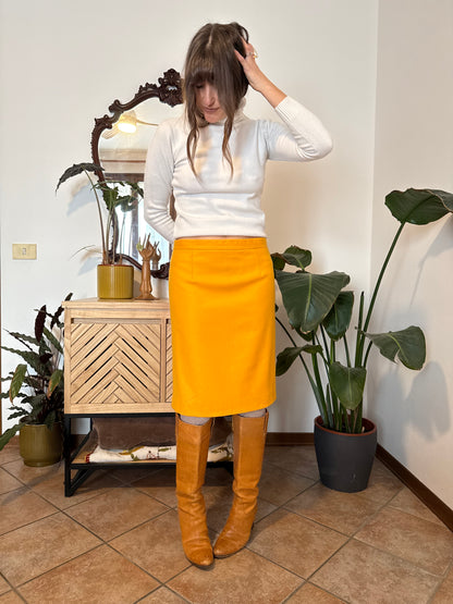 1970's vintage mustard yellow wool midi skirt