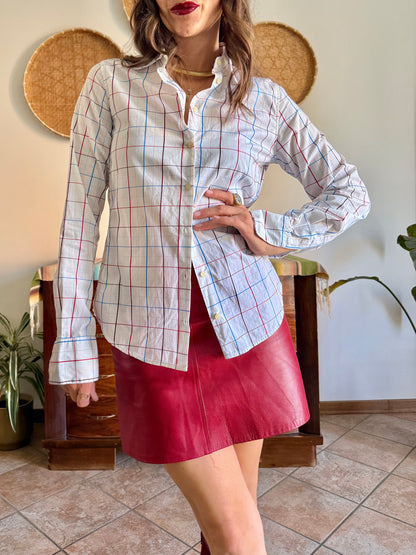 1990's vintage white shirt with red and blue plaid print