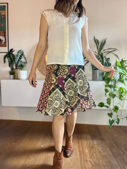 Y2K vintage purple and tan floral skirt