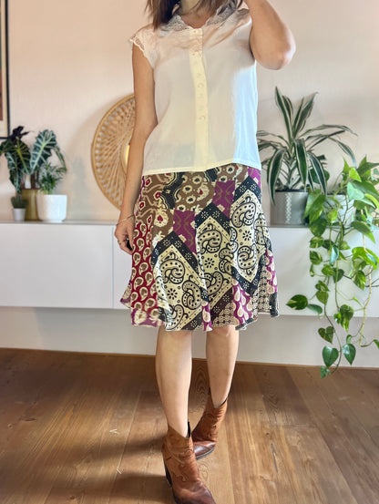 Y2K vintage purple and tan floral skirt