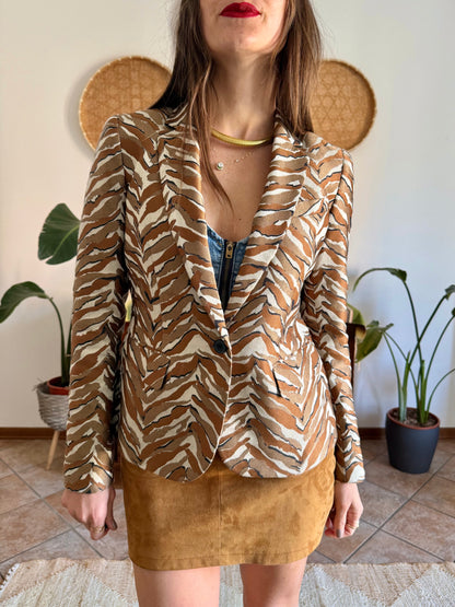 Y2k vintage brown, cream and black animal woven textured blazer