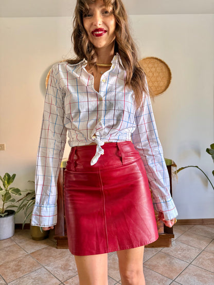 1990's vintage white shirt with red and blue plaid print