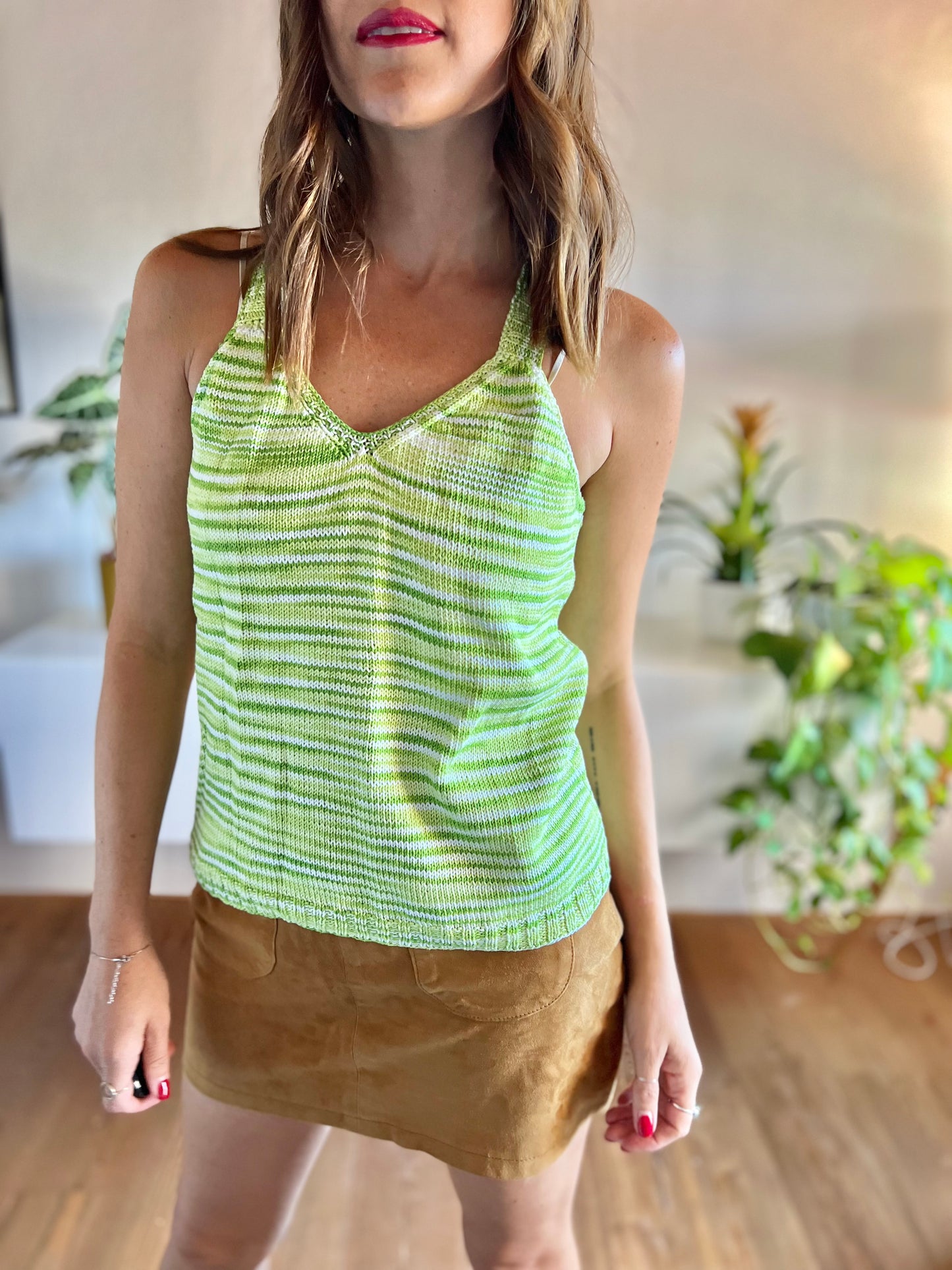 1970's vintage lime green and cream knit top