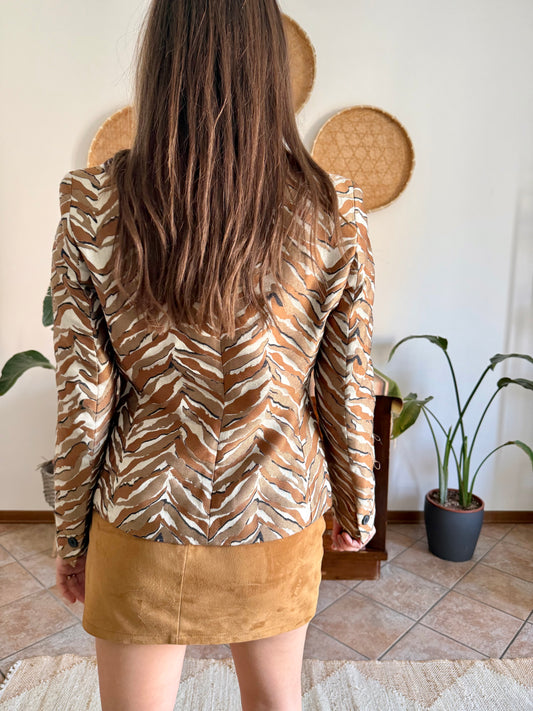 Y2k vintage brown, cream and black animal woven textured blazer