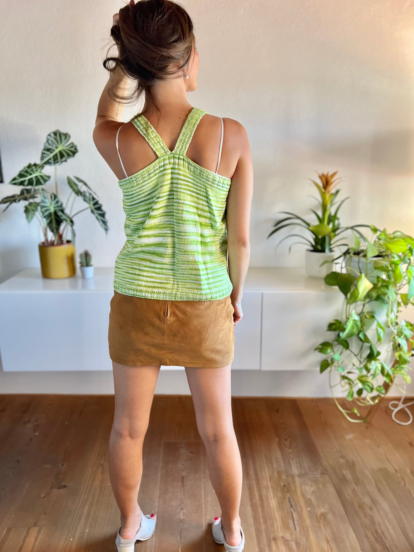 1970's vintage lime green and cream knit top