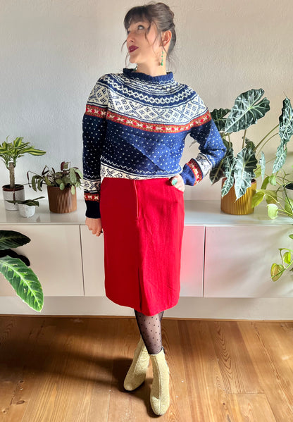 1970's vintage cherry red wool blend midi skirt