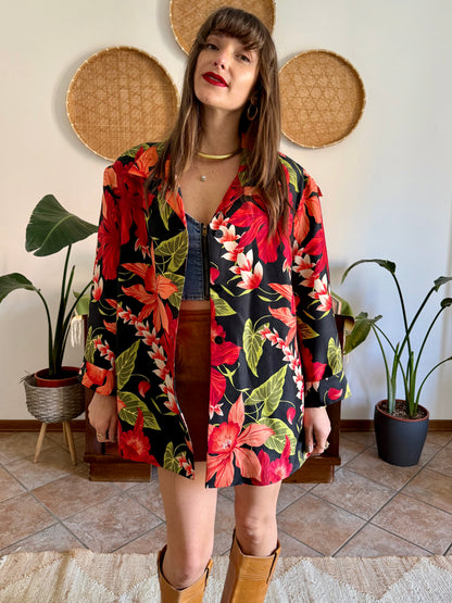 1990's vintage red, green and black silk floral jacket