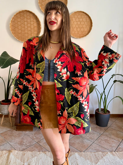 1990's vintage red, green and black silk floral jacket