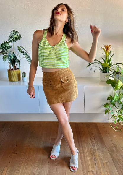 1970's vintage lime green and cream knit top