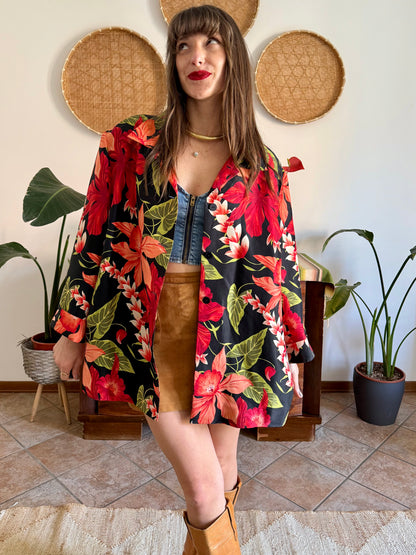 1990's vintage red, green and black silk floral jacket